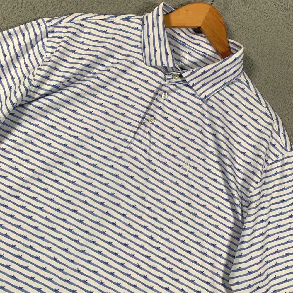 Rhoback Golf Polo Shirt Men's Size XL Blue White Striped Dogs Top Performance